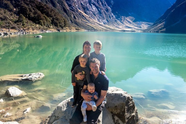 See this beautiful alpine lake on Lake Marian track, a great half way walk on the Milford Road Highway, Fiordland. You can even walk to Lake Marian with kids by Backyard Travel Family