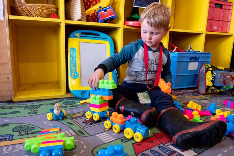 Kipton playing with the preschool toys at Skiwiland at Mt Hutt, Canterbury, NZ