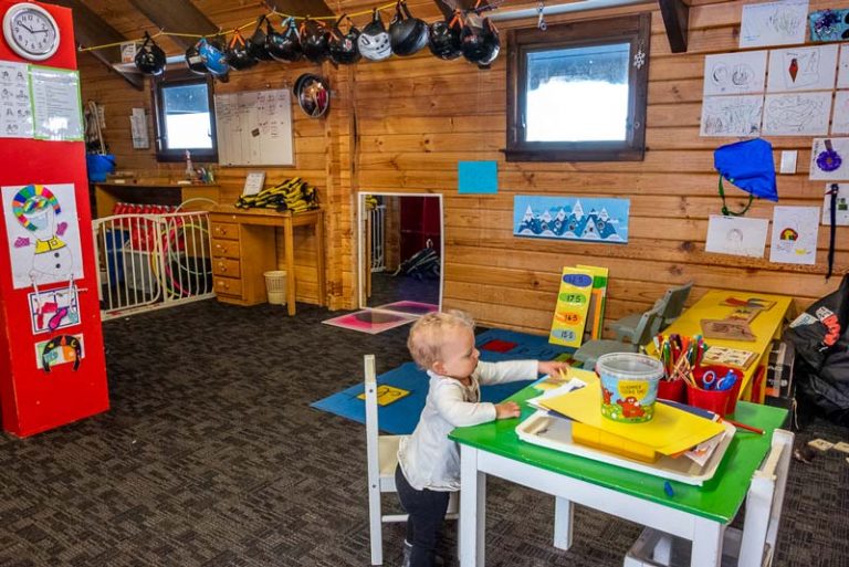 Emilia from Backyard Travel Family checking out the art supplies at Skiwiland, Mt Hutt Ski Field, Methven, New Zealand