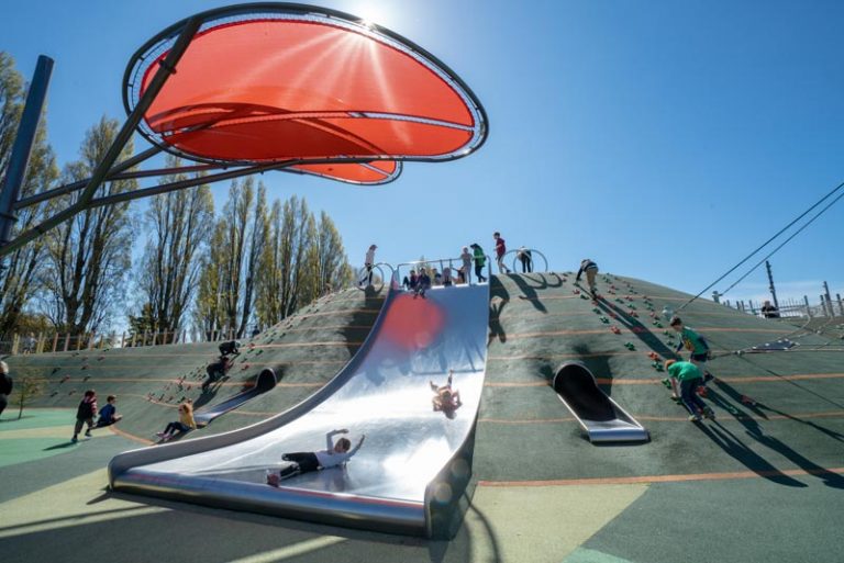 Slide at Margaret Mahy Playground, one of the best free things to do in Christchurch with kids