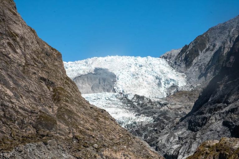 Closeup of the icy Franz Josef Glacier, West Coast, New Zealand