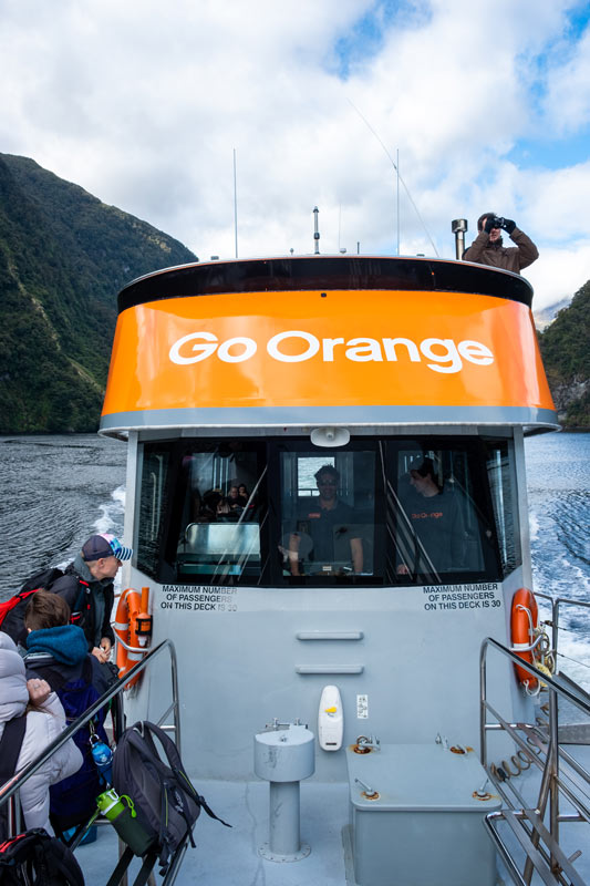 Go Orange boat in Doubtful Sound, Fiordland, New Zealand