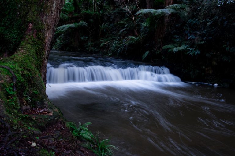 A long exposure of a tiny waterfall on the way to Purakaunui Falls NZ