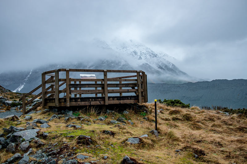 Lookout platform at the end of the Kea Point Track