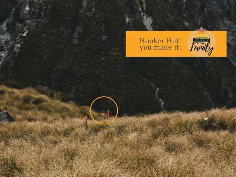 Orange markers show you how to reach the Hooker Hut