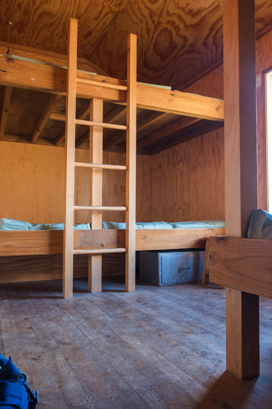 platform bunk beds inside Brewster Hut